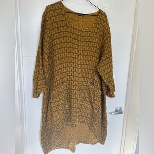 GRIZAS Linen Mustard Yellow & Brown Textured Dress/Long Top